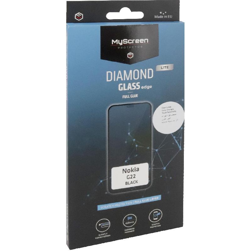 MyScreenPROTECTOR DIAMOND GLASS edge Lite Smartphone Screen Protector, Full Glue, Black, for Nokia G22