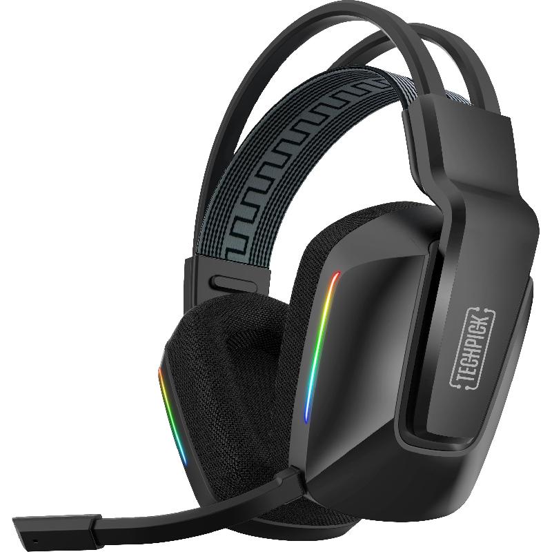 Techpick HP912W RGB Gaming Headset, Wireless, Rotating Microphone, Black