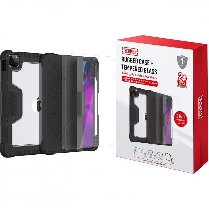 Techpick 2-in-1 Bundle Tablet Case with Screen Protector, for iPad Pro 11 - 2022/iPad Pro 11 - 2021/iPad Air 10.9 5th Gen, Black