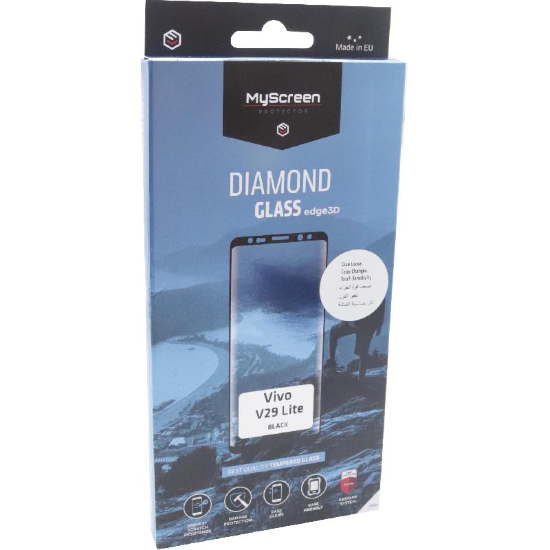 MyScreenPROTECTOR DIAMOND GLASS edge3D Smartphone Screen Protector, 3D, Black, for vivo V29 Lite