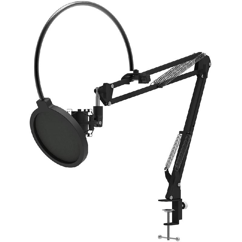 FeelTek Elite Microphone Shock Mount Stand, Pop Filter, Adaptor, Black