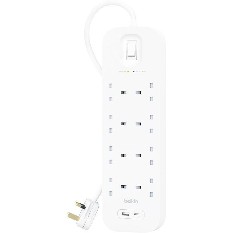 Belkin Surge Protector + USB Charger, 8 Outlet;2 Port (1X USB/1X USB-C), 2.00 m ( 6.56 ft )