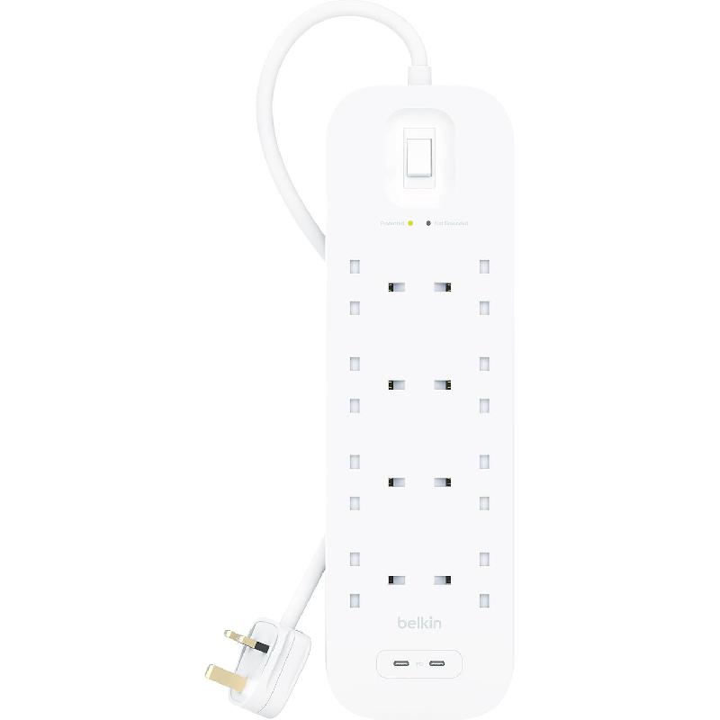 Belkin Surge Protector + USB Charger, 8 Outlet;2 Port (Dual USB-C), 2.00 m ( 6.56 ft )