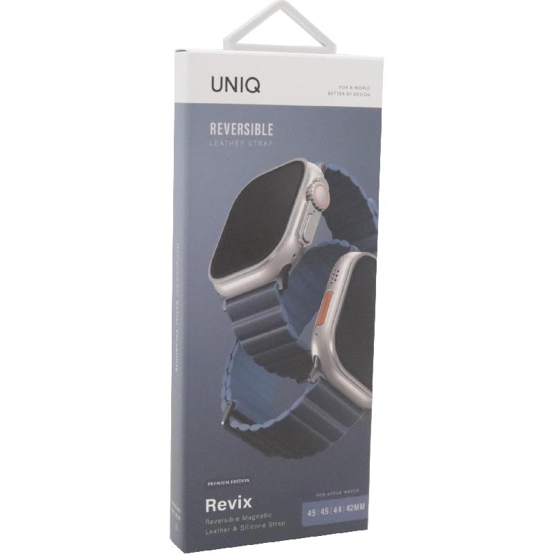 Uniq Revix Premium Edition Wrist Strap, for Watch Ultra 3/Watch Ultra 2/Watch Series 11 46/Watch Series 10 46, Leather/Silicone, Prussian/Mist Blue