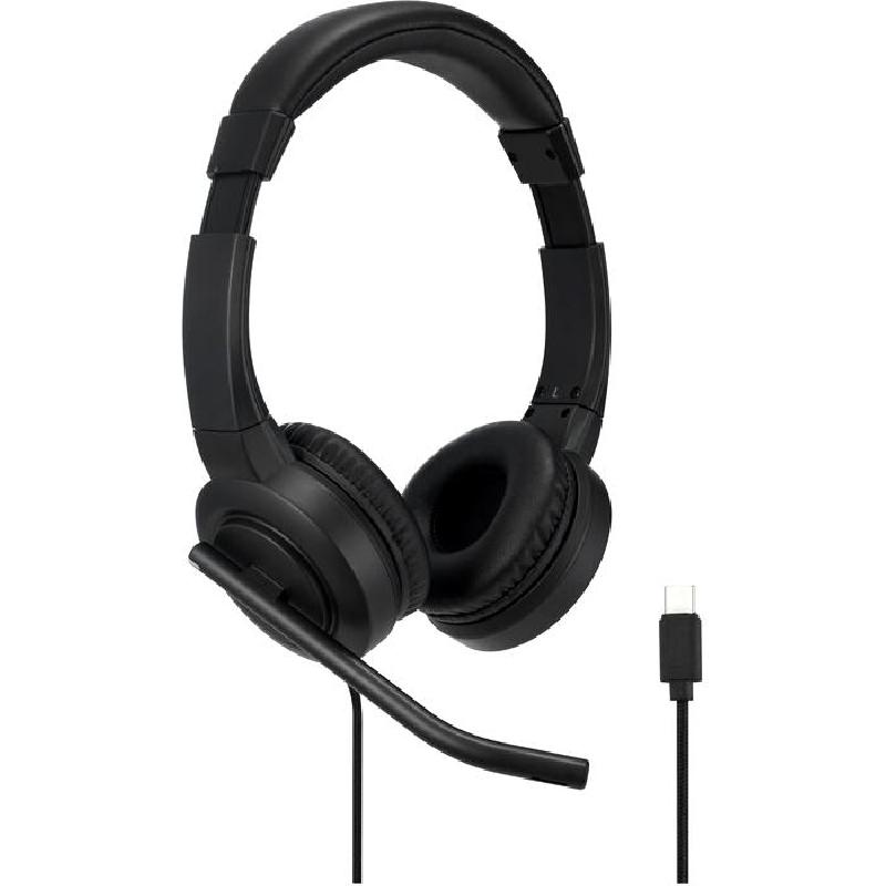 Kensington H1000 On-Ear Headphones, Noise Cancelling Microphone, Wired, USB-C, Rotating Microphone, Black
