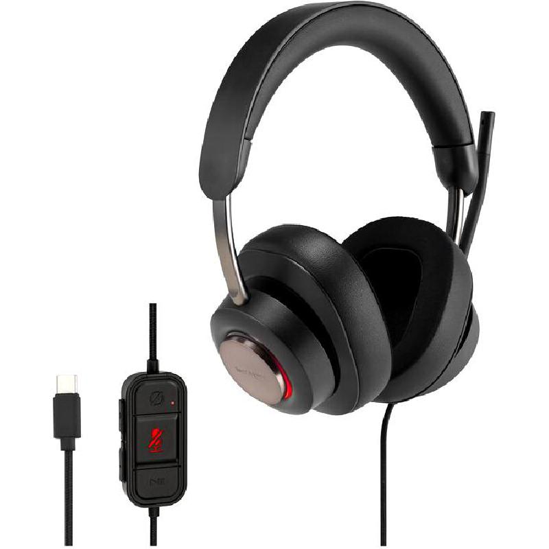 Kensington H2000 Over-Ear Headphones, Noise Cancelling Microphone, Wired, USB-C, Rotating Microphone, Black