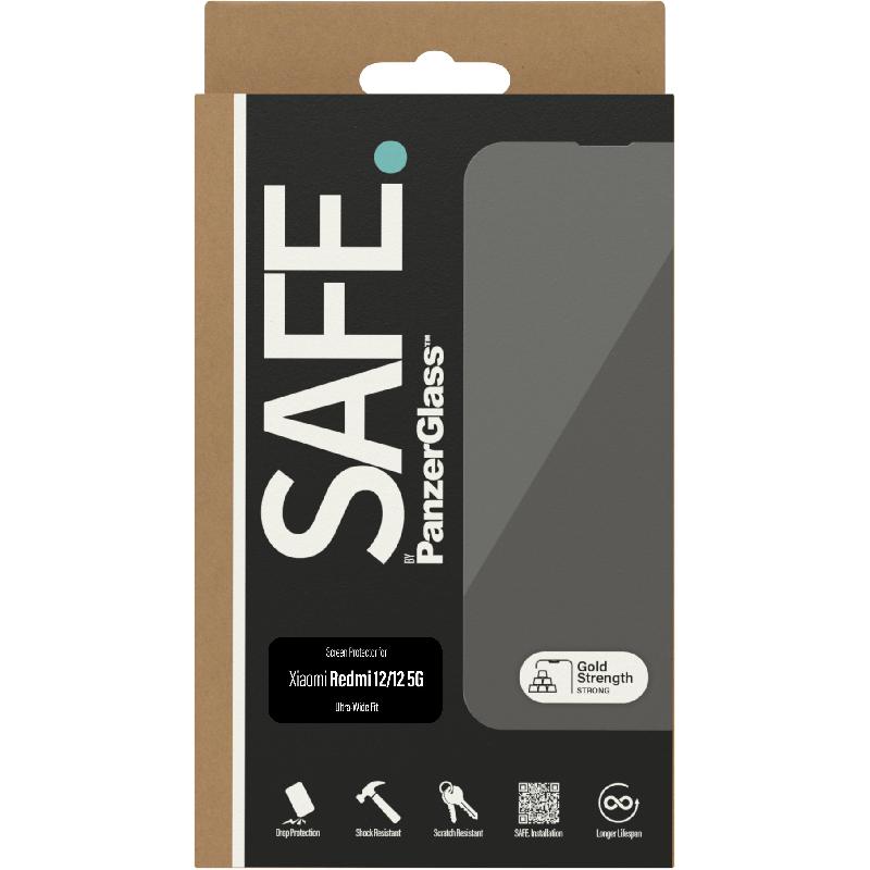 PanzerGlass SAFE Case Friendly Smartphone Screen Protector, Tempered Glass, Edge-to-Edge, Black, for Xiaomi Redmi 12/Redmi 12 5G