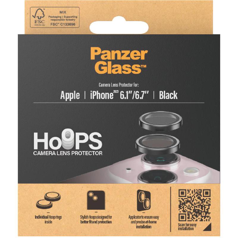 PanzerGlass Hoops Camera Lens Protector (Individual Ring) Smartphone Camera Accessory, for iPhone 15/iPhone 15 Plus, Black