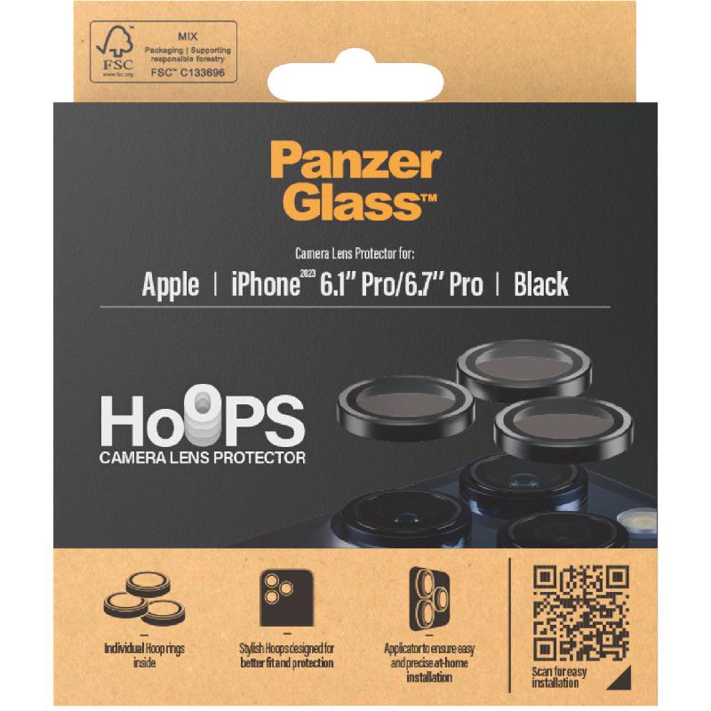 PanzerGlass Hoops Camera Lens Protector (Individual Ring) Smartphone Camera Accessory, for iPhone 15 Pro/iPhone 15 Pro Max, Black