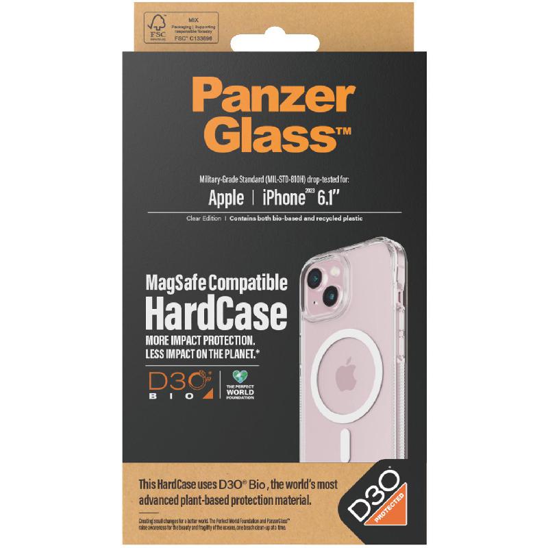PanzerGlass HardCase D3O Back Cover Mobile Case with MagSafe, for iPhone 15, Clear