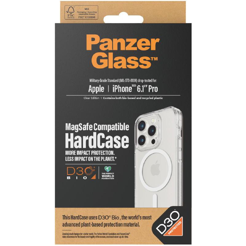 PanzerGlass HardCase D3O Back Cover Mobile Case with MagSafe, for iPhone 15 Pro, Clear