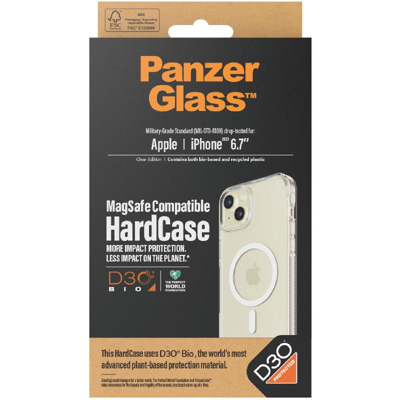 PanzerGlass HardCase D3O Back Cover Mobile Case with MagSafe, for iPhone 15 Plus, Clear
