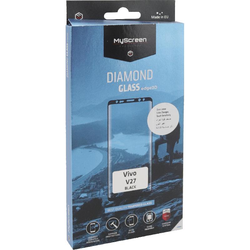 MyScreenPROTECTOR DIAMOND GLASS edge Lite Smartphone Screen Protector, Full Glue, Black, for vivo Y27