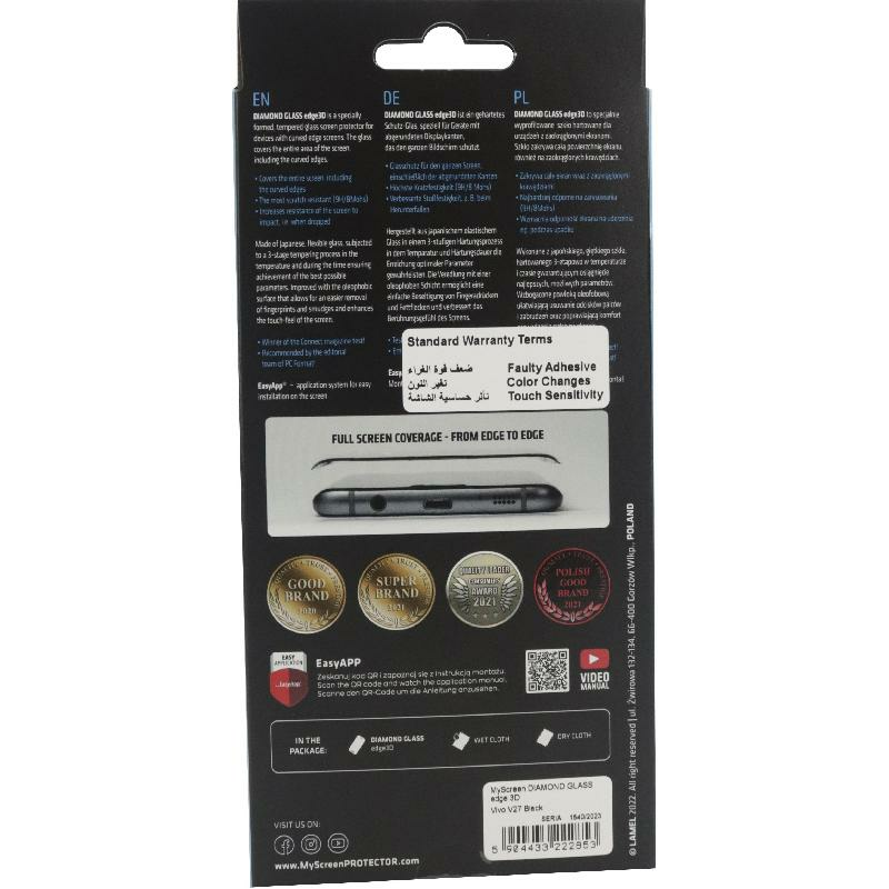 MyScreenPROTECTOR DIAMOND GLASS edge Lite Smartphone Screen Protector, Full Glue, Black, for vivo Y27 — 2