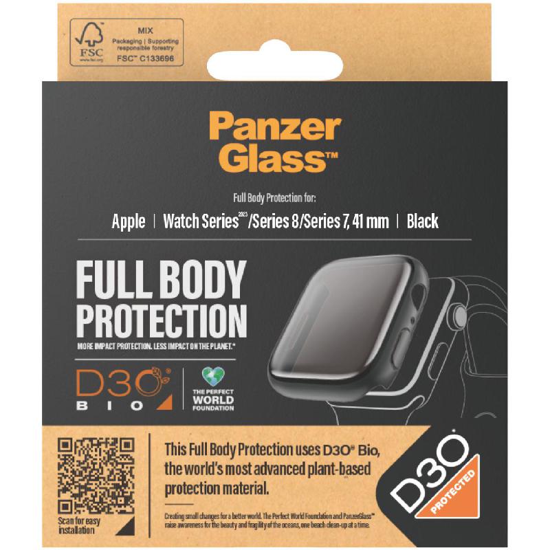 PanzerGlass Full Body Protection Smartwatch Fit Case, for Apple Watch Series 9 41, Black