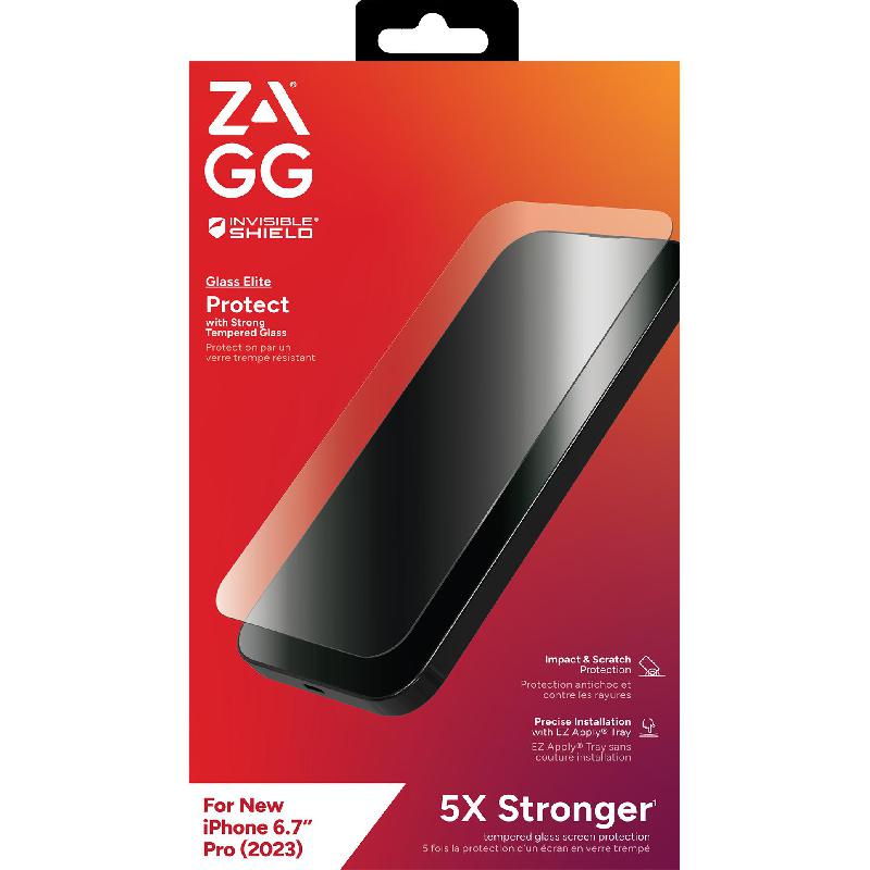 Zagg Invisible Shield Glass Elite Case Friendly Smartphone Screen Protector, for iPhone 15 Pro Max, Tempered Glass, Clear