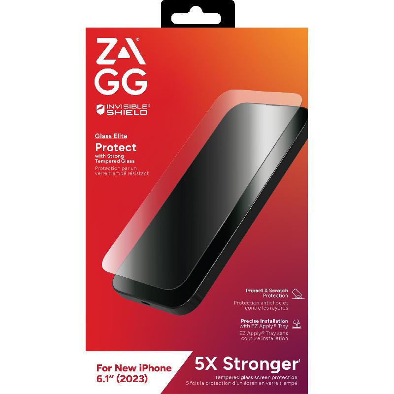 Zagg Invisible Shield Glass Elite Case Friendly Smartphone Screen Protector, Tempered Glass, Clear, for iPhone 15