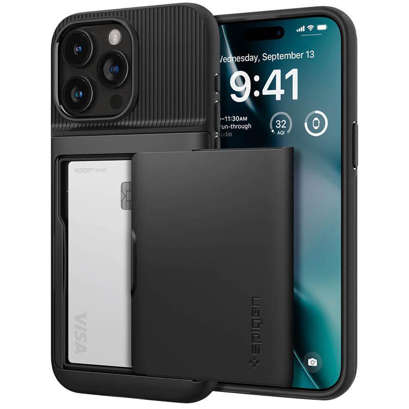Spigen Slim Armor CS Back Cover Mobile Case with Stand, for iPhone 15 Pro Max, Black