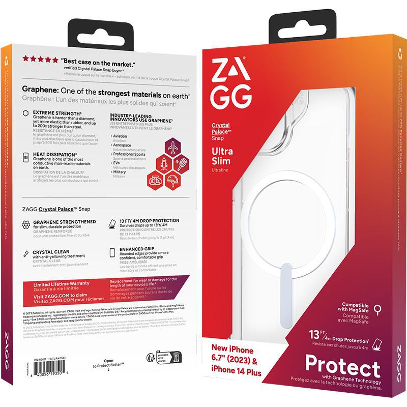 Zagg Crystal Palace Snap Back Cover Mobile Case with MagSafe, for iPhone 15 Plus, Clear — 4