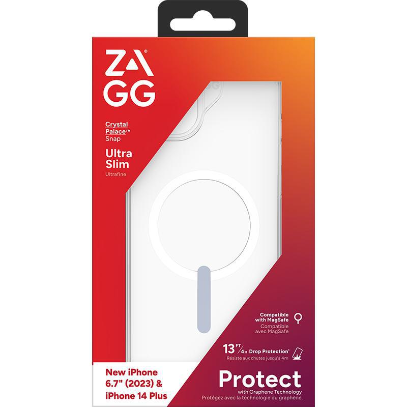 Zagg Crystal Palace Snap Back Cover Mobile Case with MagSafe, for iPhone 15 Plus, Clear