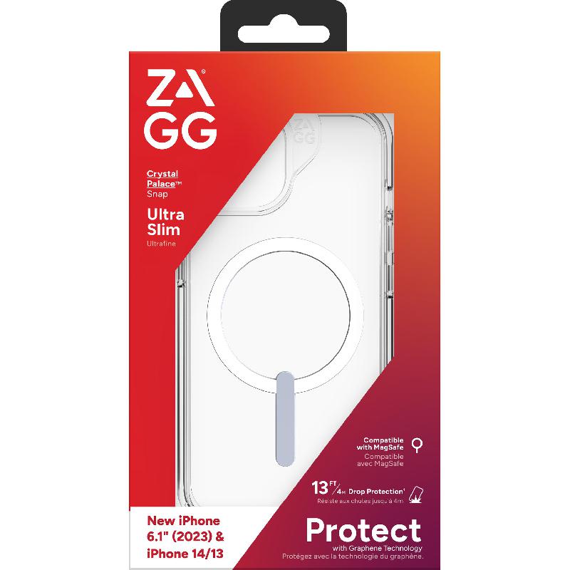 Zagg Crystal Palace Snap Back Cover Mobile Case with MagSafe, for iPhone 15, Clear