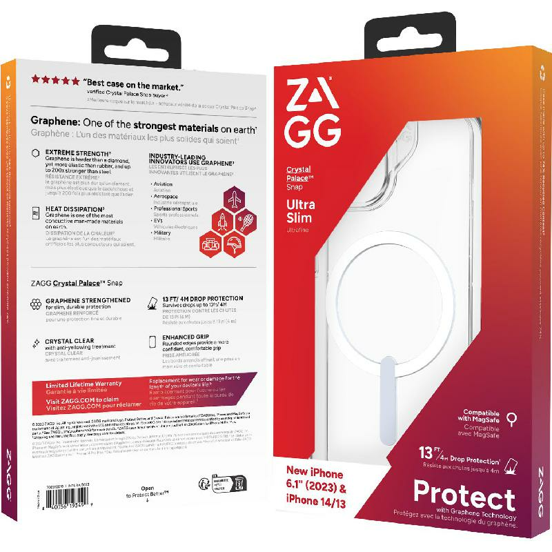 Zagg Crystal Palace Snap Back Cover Mobile Case with MagSafe, for iPhone 15, Clear — 2