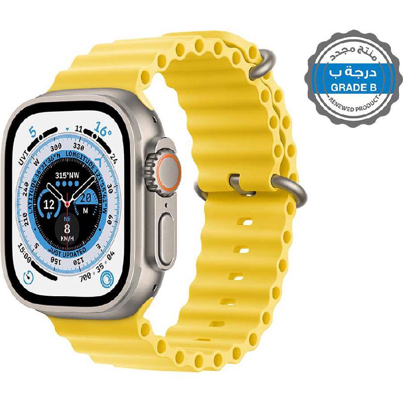 Renewed Grade B Apple Watch Ultra, GPS + Cellular, eSIM Supported, Natural Titanium Case/Yellow Ocean Band