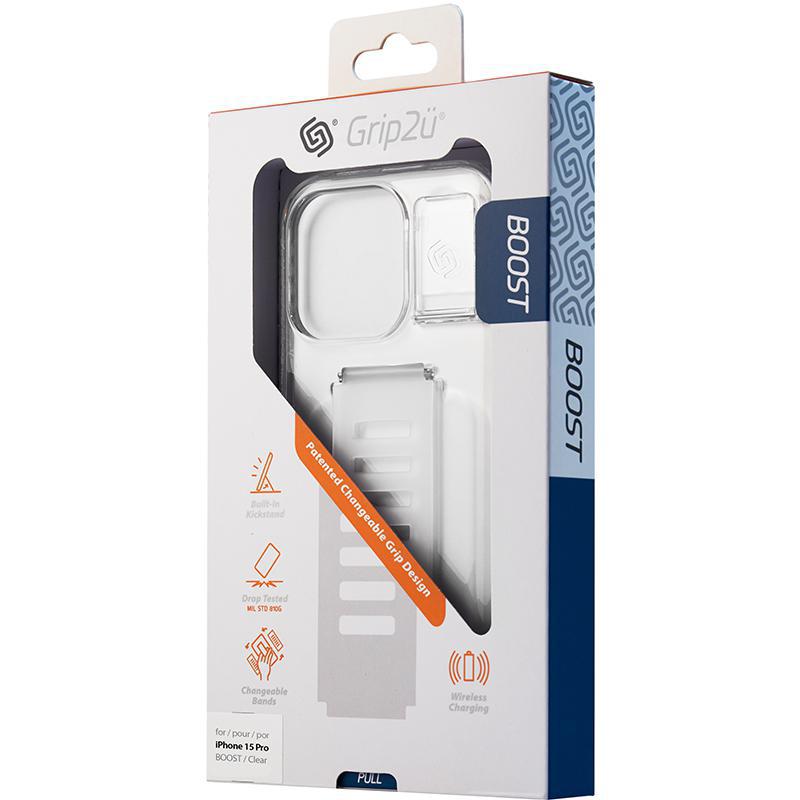Grip2u Boost Back Cover Mobile Case with Strap, for iPhone 15 Pro, Clear — 3