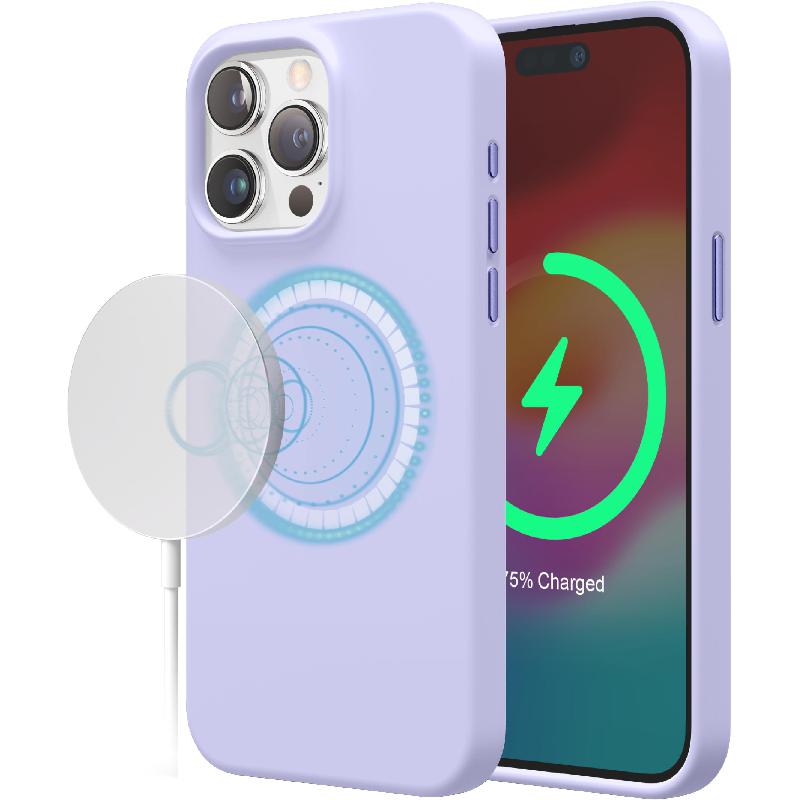 Elago Magnetic Silicone Back Cover Mobile Case with MagSafe, for iPhone 15 Pro Max, Purple