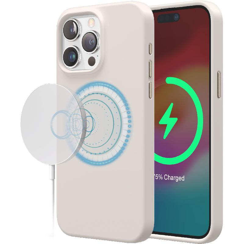 Elago Magnetic Silicone Back Cover Mobile Case with MagSafe, for iPhone 15 Pro Max, Stone
