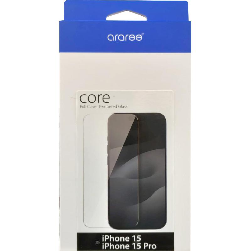 Araree Core 9H Hardness Tempered Glass Smartphone Screen Protector, for iPhone 15/iPhone 15 Pro, Round Edge