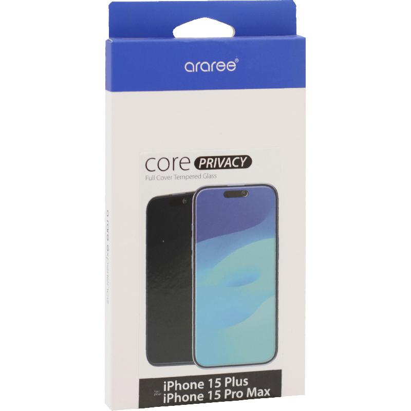 Araree Core Privacy 9H Hardness Tempered Glass Smartphone Screen Protector, for iPhone 15 Plus/iPhone 15 Pro Max, Round Edge