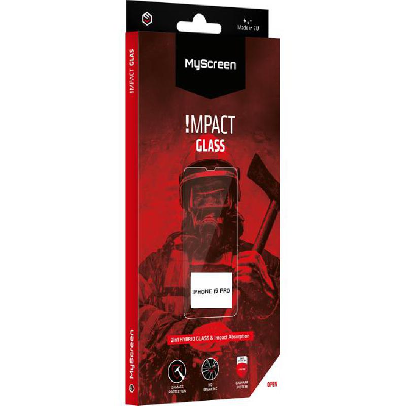 MyScreenPROTECTOR Impact Glass 2-in-1 Hybrid Glass & Impact Absorption Smartphone Screen Protector, for iPhone 15 Pro, Combination of Glass and Impact Absorption Film