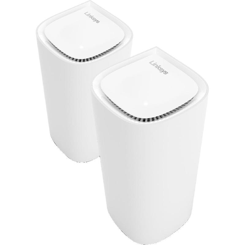 Linksys Velop Pro 6E (2-Pack) Whole Home Mesh Wi-Fi, up to 5400 Mbps, up to 400 Devices, Tri-Band (2.4 GHz/5 GHz/6 GHz), Wi-Fi 6E (802.11ax), Single Port (LAN)/Single Port (WAN)