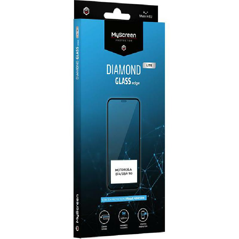 MyScreenPROTECTOR DIAMOND GLASS edge Lite Smartphone Screen Protector, for Motorola moto g14/moto g54 5G, Full Glue, Black
