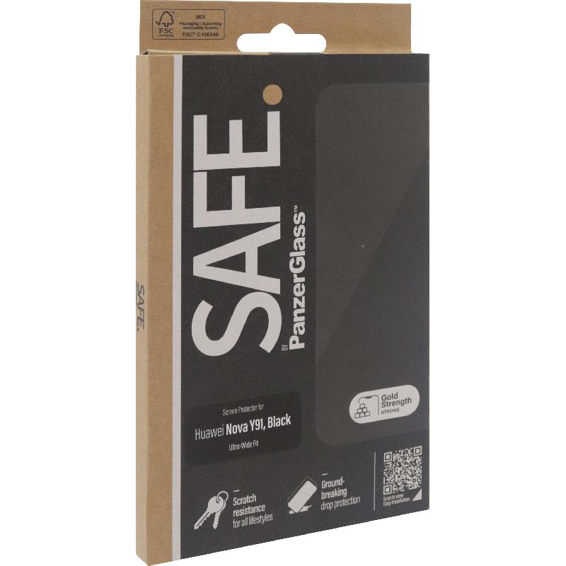 PanzerGlass SAFE Case Friendly Smartphone Screen Protector, Tempered Glass, Edge-to-Edge, Black, for Huawei nova Y91