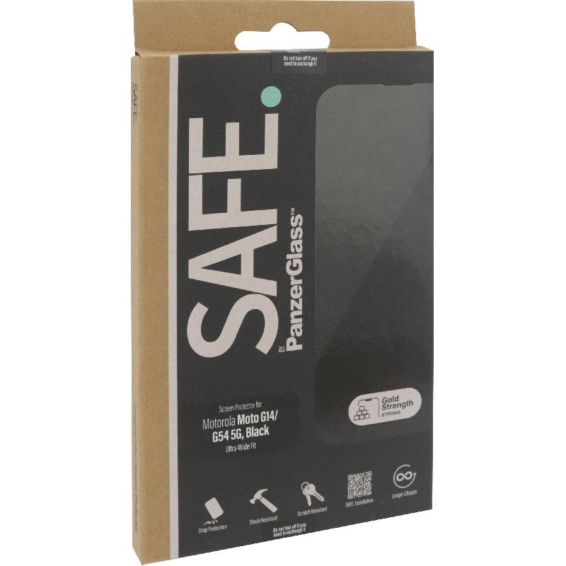 PanzerGlass SAFE Case Friendly Smartphone Screen Protector, Tempered Glass, Edge-to-Edge, Black, for Motorola moto g14/moto g54 5G