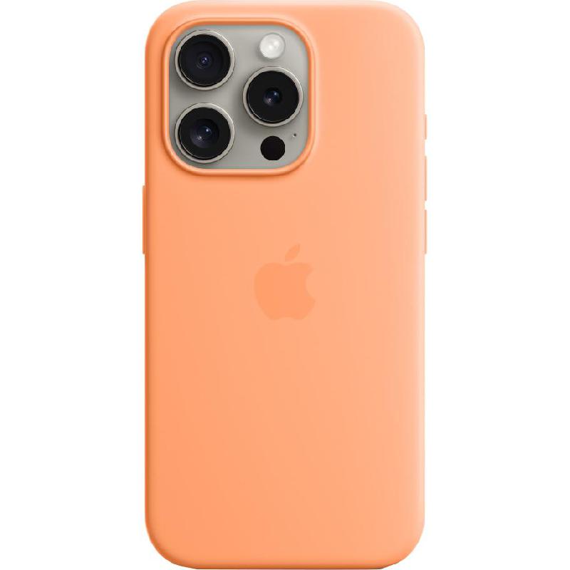 Apple Silicone Back Cover Mobile Case with MagSafe, for iPhone 15 Pro, Orange Sorbet