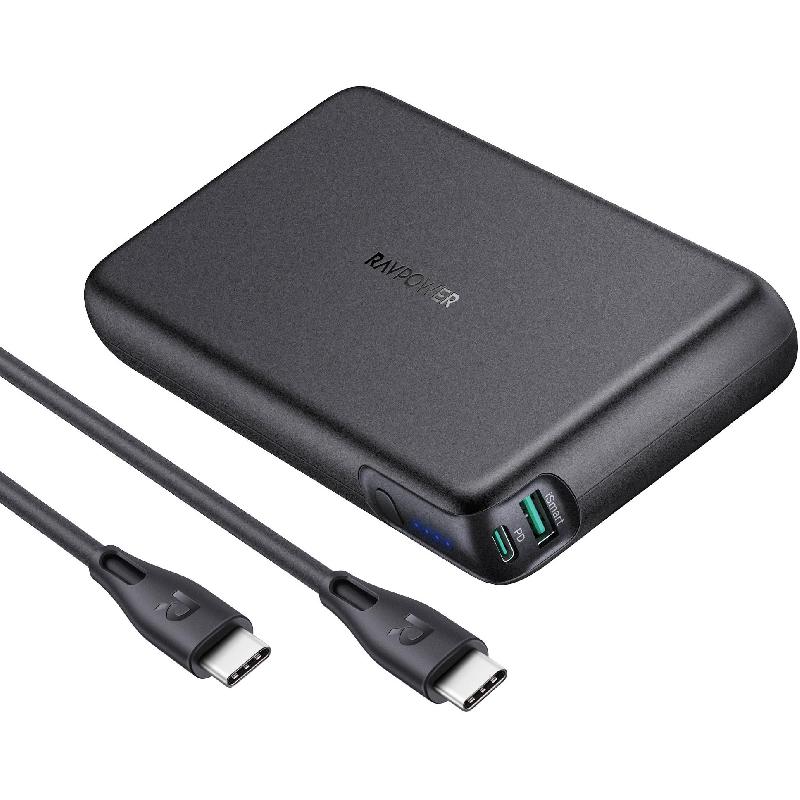 RAVPower PD Pioneer 100W 2-Port Power Bank, PD Fast Charging, 30000 mAh, Dual USB (1X USB/1X USB-C), Black