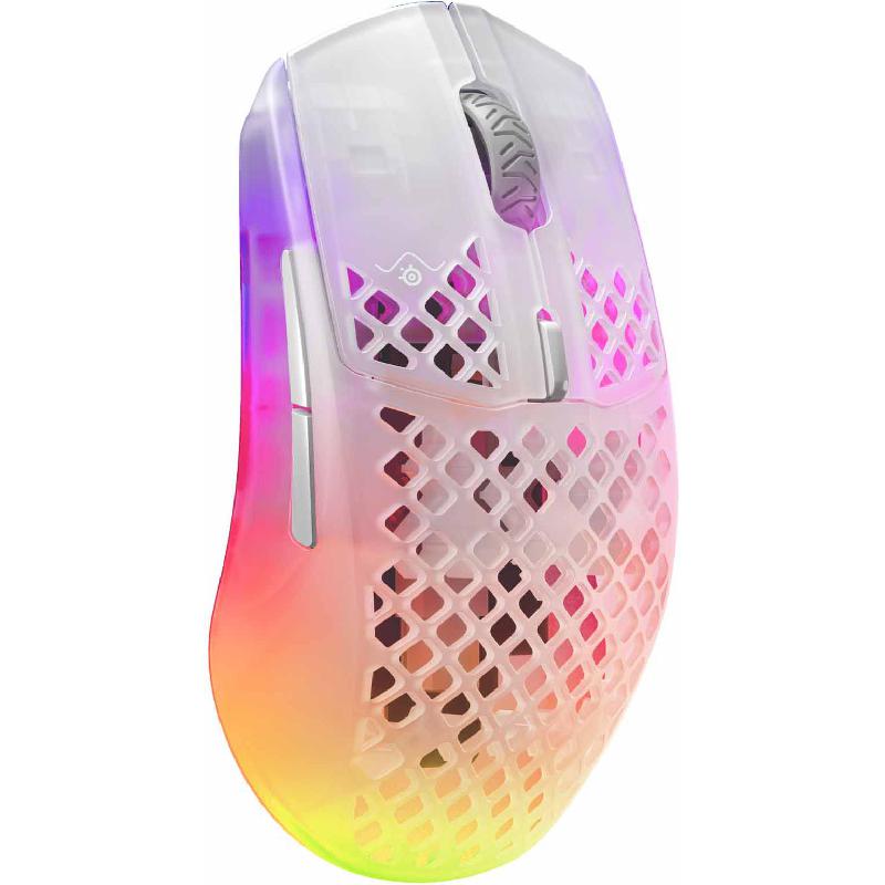 SteelSeries Aerox 3 Ghost Gaming Mouse, Bluetooth/Wireless (2.4 GHz RF), Optical, TrueMove Air 18000 cpi, White