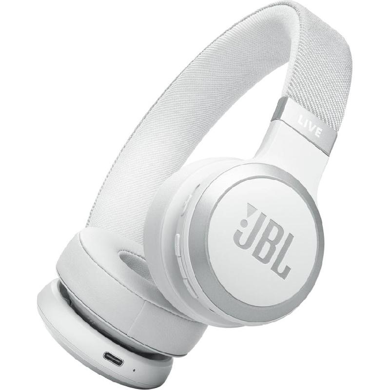 JBL Live 670NC On-Ear Headphones, Active Noise Cancelling, Bluetooth, USB (Charging), Built-in Microphone, White
