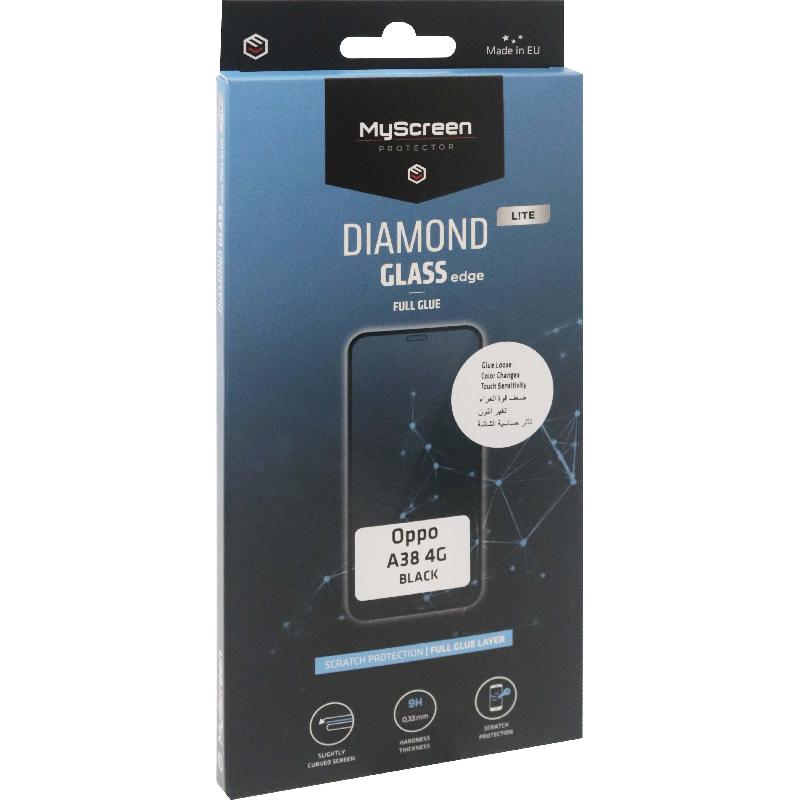 MyScreenPROTECTOR DIAMOND GLASS edge Lite Smartphone Screen Protector, Full Glue, Black, for OPPO A38