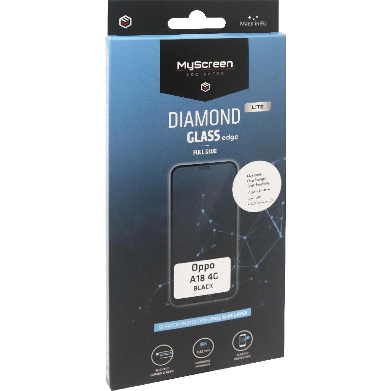 MyScreenPROTECTOR DIAMOND GLASS edge Lite Smartphone Screen Protector, Full Glue, Black, for OPPO A18