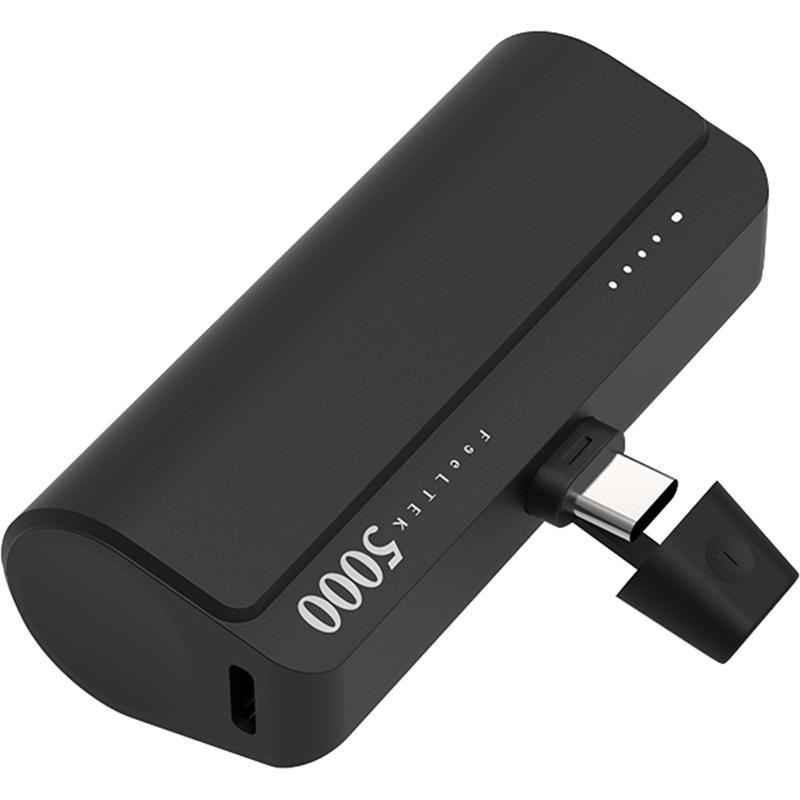 FeelTek Femto C Pocket Charge, PD Fast Charging, 5000 mAh, Dual USB-C, Black