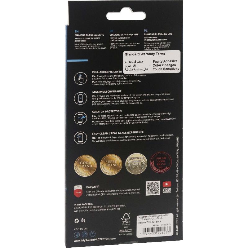 MyScreenPROTECTOR DIAMOND GLASS edge Lite Smartphone Screen Protector, Full Glue, Black, for Realme C51 — 2
