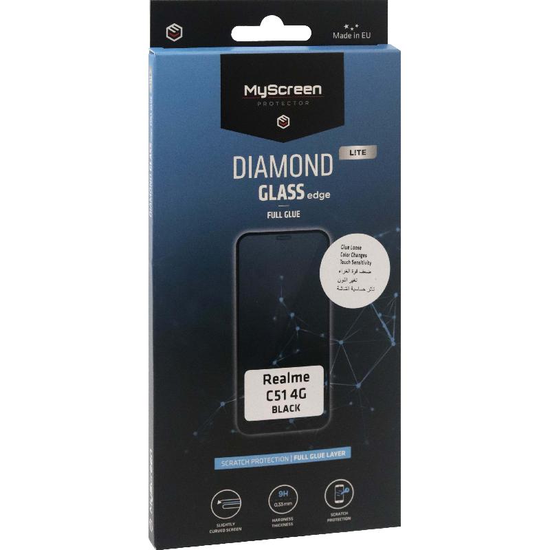 MyScreenPROTECTOR DIAMOND GLASS edge Lite Smartphone Screen Protector, Full Glue, Black, for Realme C51