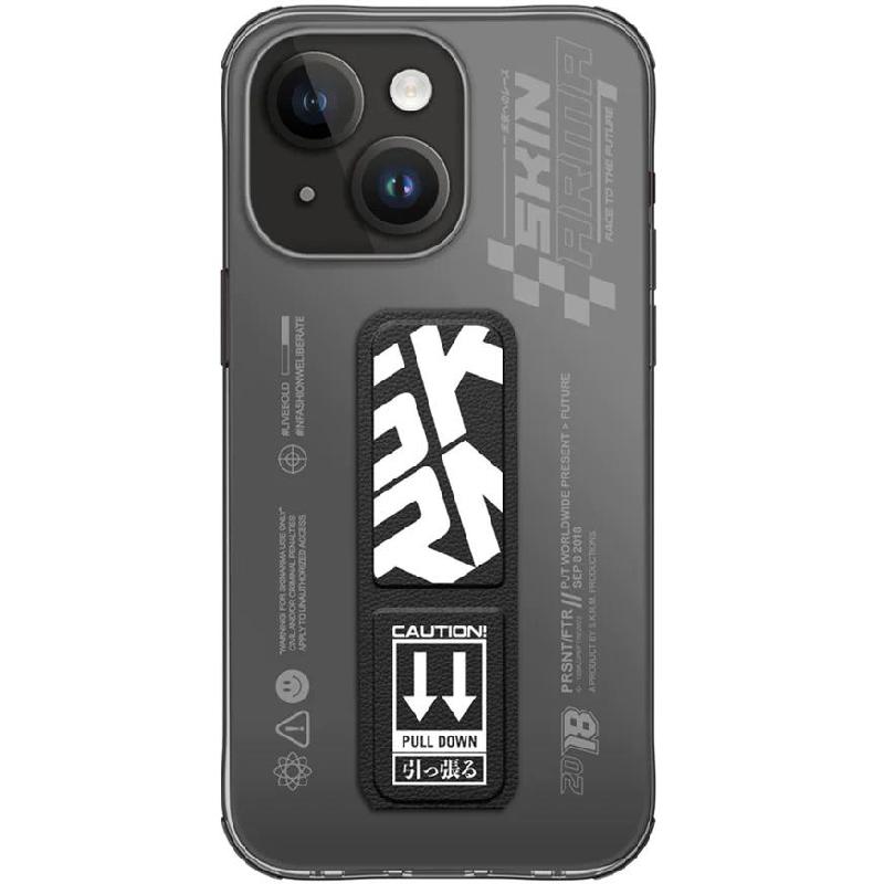 Skinarma APEX Back Cover Mobile Case with Stand, for iPhone 15, Clear/Black
