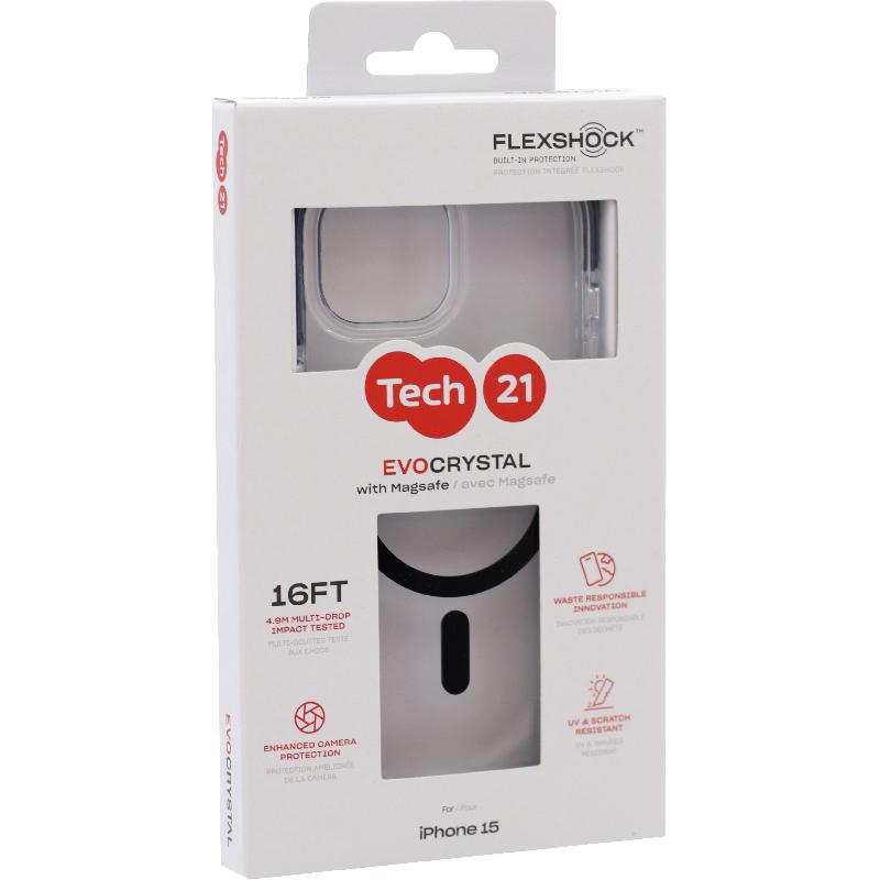 Tech21 EvoCrystal Back Cover Mobile Case with MagSafe, for iPhone 15, Black