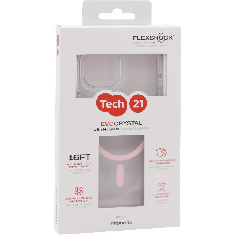 Tech21 EvoCrystal Back Cover Mobile Case with MagSafe, for iPhone 15, Pink