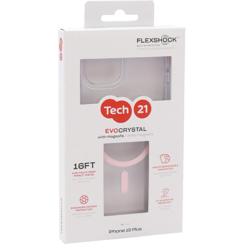 Tech21 EvoCrystal Back Cover Mobile Case with MagSafe, for iPhone 15 Plus, Pink